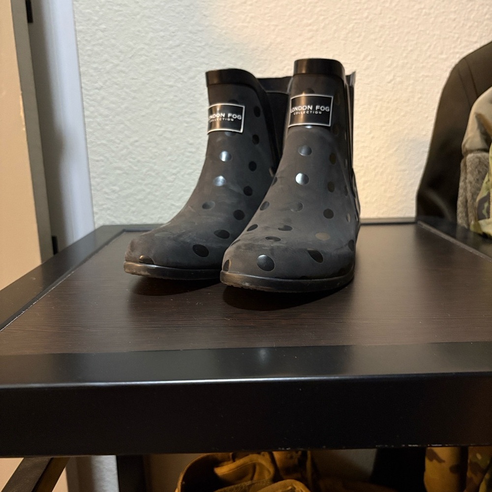 London Fog Black Polka Dot Ankle Boots
